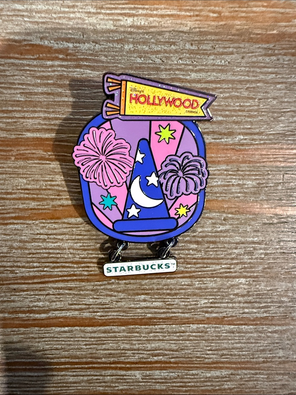 Starbucks Disney Hollywood Studios sorcerers Hat Pin with Yellow Banner